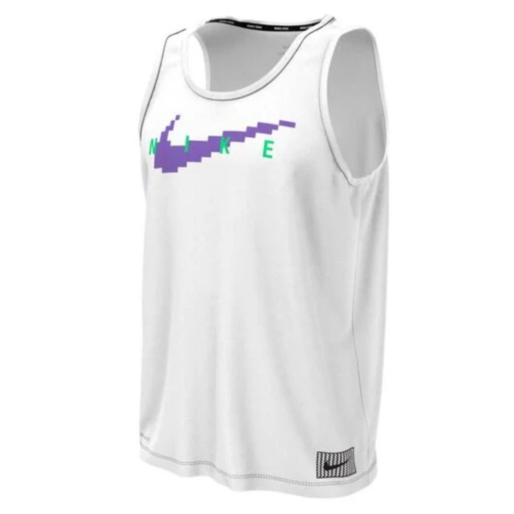 Nike SWIM RI-FIT‎ Digi Logo Tank Top Shirt White NESSD668 Men's Large - Picture 4 of 11